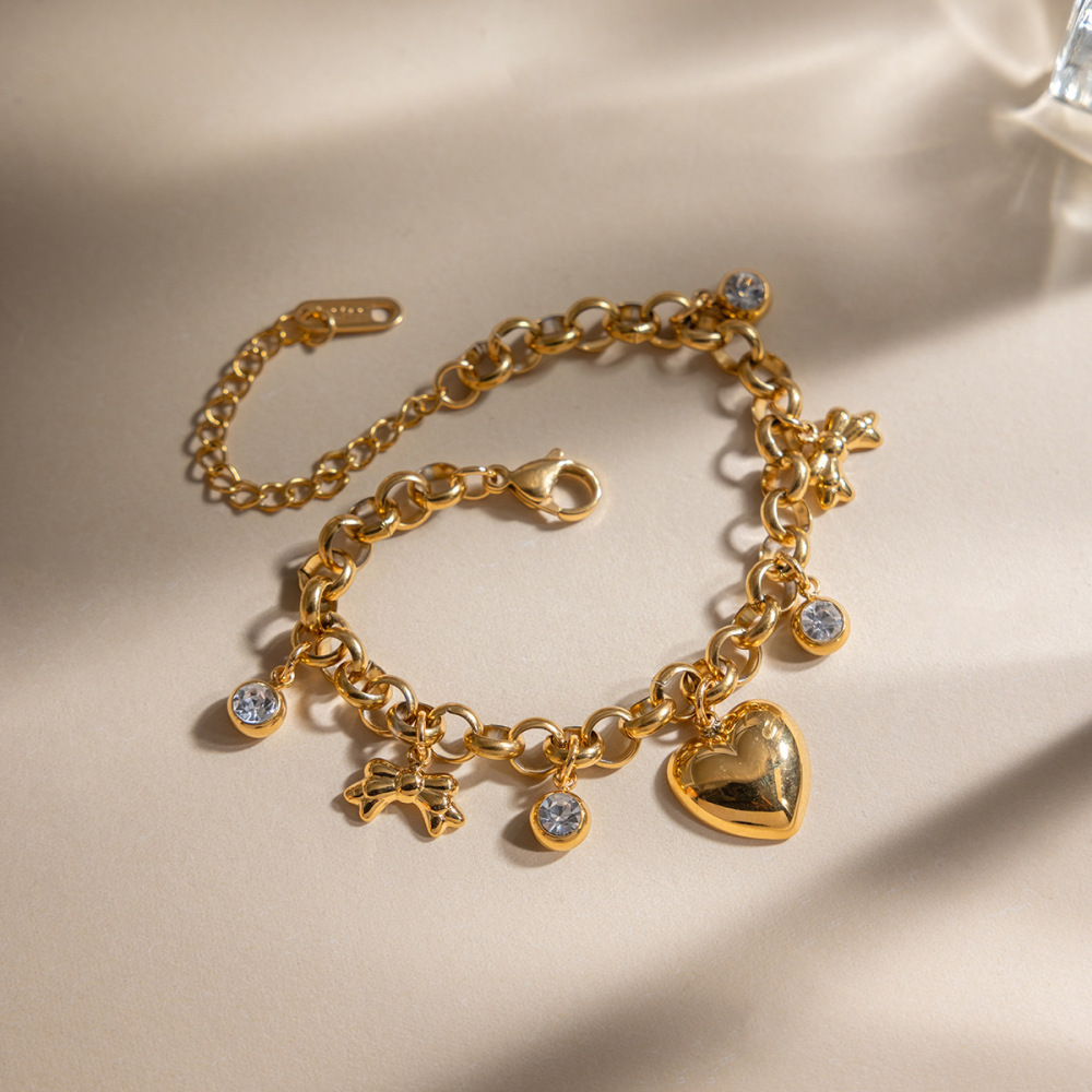 Ensembles De Bijoux Pour Femmes En Acier Inoxydable Doré Avec Nœud Papillon Et Motif Cœur, Imperméables Et Anti-Ternissement Image7