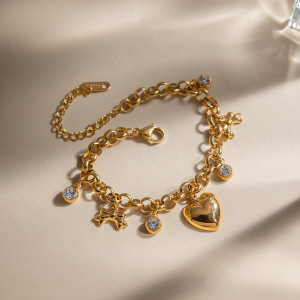 Ensembles De Bijoux Pour Femmes En Acier Inoxydable Doré Avec Nœud Papillon Et Motif Cœur, Imperméables Et Anti-Ternissement h5 Image7