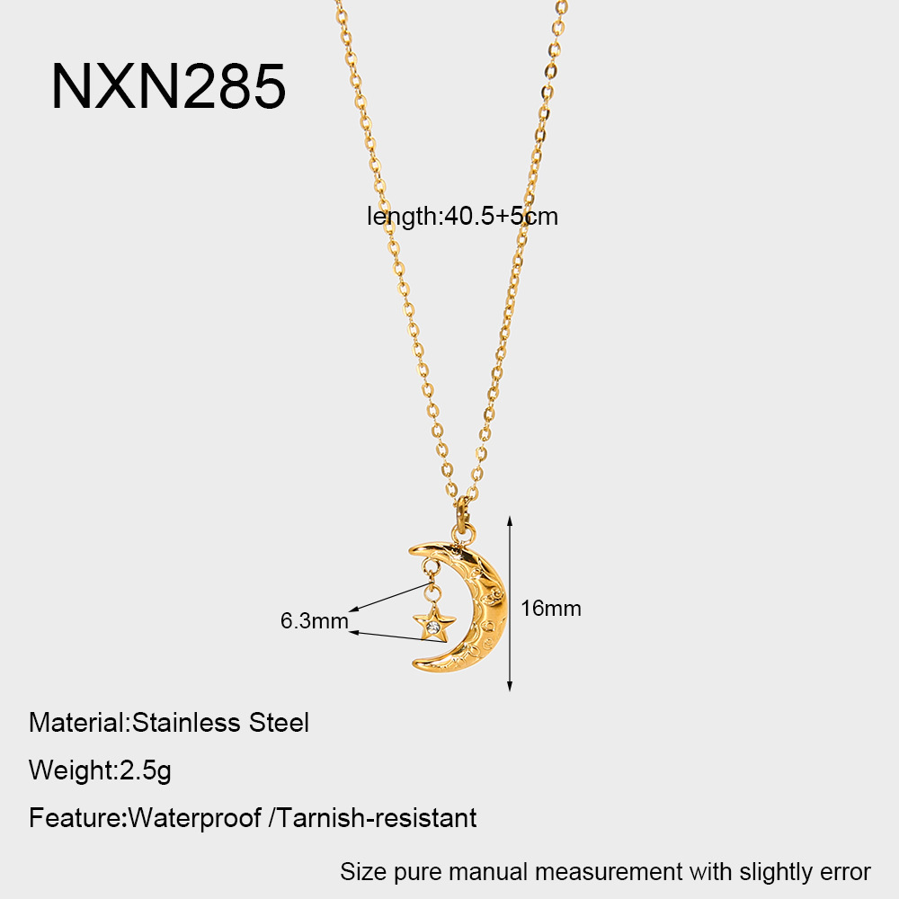 Colliers Pendentifs Pour Femmes En Acier Inoxydable, Couleur Or, Ornés D'Un Cœur, D'Une Étoile Et D'Une Lune, Avec Zircon Et Motif Enveloppant.