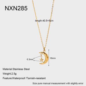 Colliers Pendentifs Pour Femmes En Acier Inoxydable, Couleur Or, Ornés D'Un Cœur, D'Une Étoile Et D'Une Lune, Avec Zircon Et Motif Enveloppant. h5