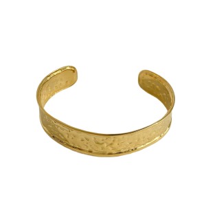 Bracelets Manchettes Pour Femmes En Acier Inoxydable Doré, Motif Martelé Classique h5 Image7