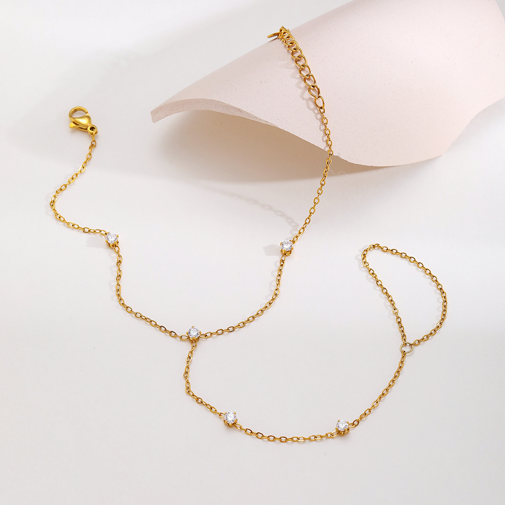 Bracelet Chaîne Simple Daily Chain Circle En Acier Inoxydable Étanche Couleur Or Avec Zircon Pour Femme Image4