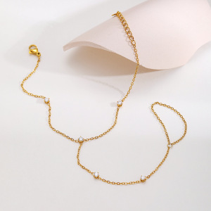 Bracelet Chaîne Simple Daily Chain Circle En Acier Inoxydable Étanche Couleur Or Avec Zircon Pour Femme h5 Image4