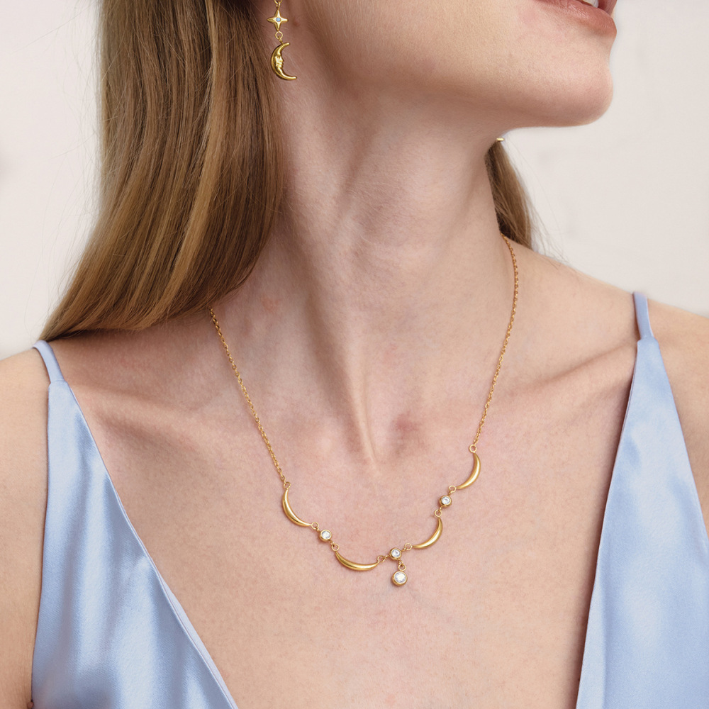 Colliers Pendentifs Élégants Pour Femmes, En Acier Inoxydable Doré, Motif Étoile Et Lune, Étanches Et Anti-Ternissement h5Image4