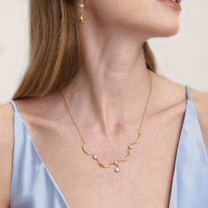 Colliers Pendentifs Élégants Pour Femmes, En Acier Inoxydable Doré, Motif Étoile Et Lune, Étanches Et Anti-Ternissement h5 Image4