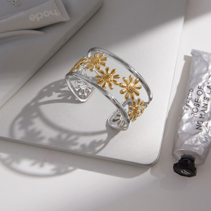 Bracelets Manchettes Classiques Daisy En Acier Inoxydable, Imperméables Et Anti-Ternissement, Aux Couleurs Or Et Argent. h5 Image5