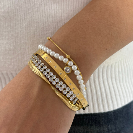 Bracelet jonc pour femme, luxueux et décontracté, en acier inoxydable, imperméable, couleur or, orné de zircon.