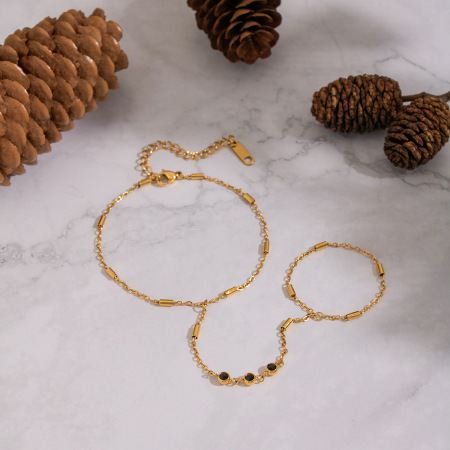 Chaîne décontractée en acier inoxydable étanche couleur or avec zircon pour femme