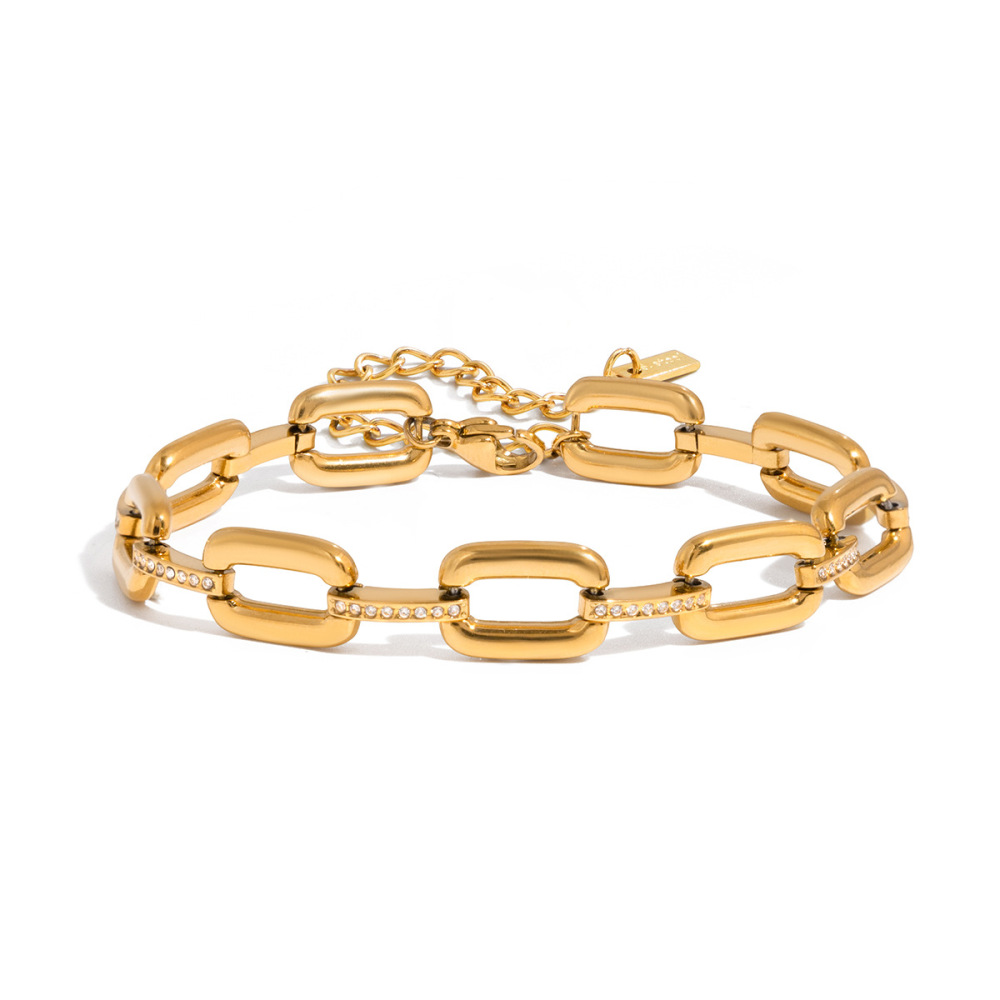 Bracelet Chaîne Pour Femme En Acier Inoxydable Doré, Imperméable Et Anti-Ternissement, Collection Ornate. 