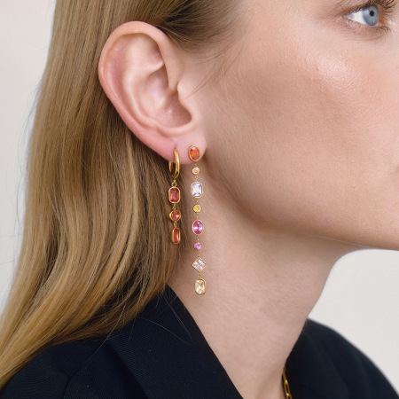 Boucles d'oreilles de soirée pour femmes, en acier inoxydable doré, polychromes, en forme de zircon géométrique, imperméables et anti-ternissement 2
