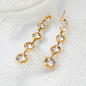 Boucles D'Oreilles Pendantes Pour Femme, En Acier Inoxydable Doré, Ornées De Zircon Et D'Un Pompon, Collection Luxueuse. h5 Image4