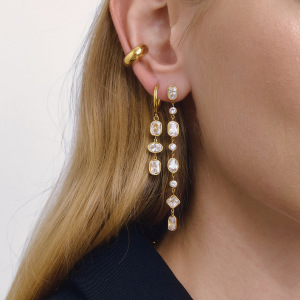 Boucles D'Oreilles De Soirée Pour Femmes, En Acier Inoxydable Doré, Polychromes, En Forme De Zircon Géométrique, Imperméables Et Anti-Ternissement h5 Image3
