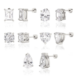 Boucles D'Oreilles Puces Pour Femmes, En Acier Inoxydable Imperméable Et Anti-Ternissement, Forme Zircon Géométrique Quotidien h5 Image7