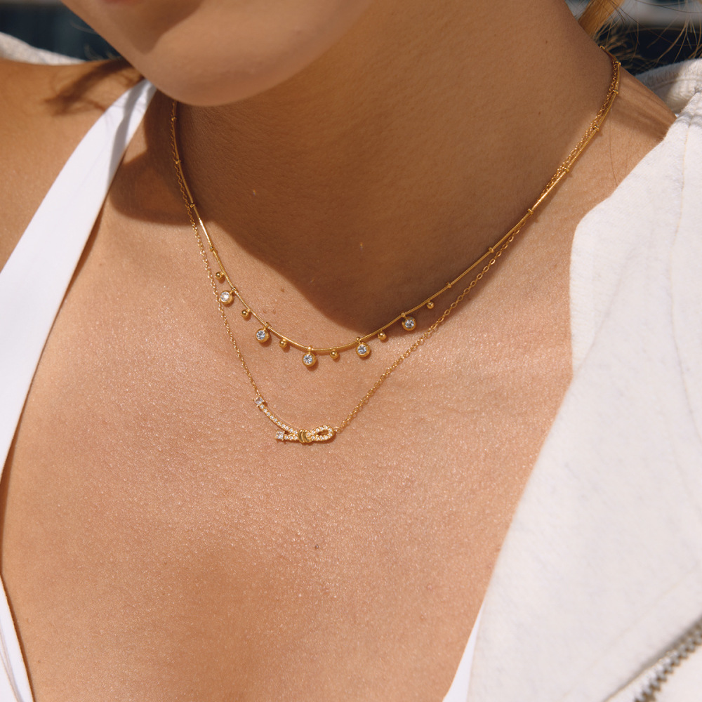 Collier Pendentif Sophistiqué Pour Femme, En Acier Inoxydable Doré, Avec Nœud Papillon, Imperméable Et Anti-Ternissement Image3
