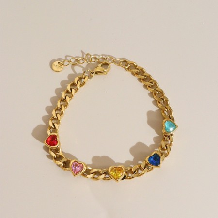 Bracelet chaîne femme en acier inoxydable, imperméable, couleur or, avec zircon et motif cœur simple 2