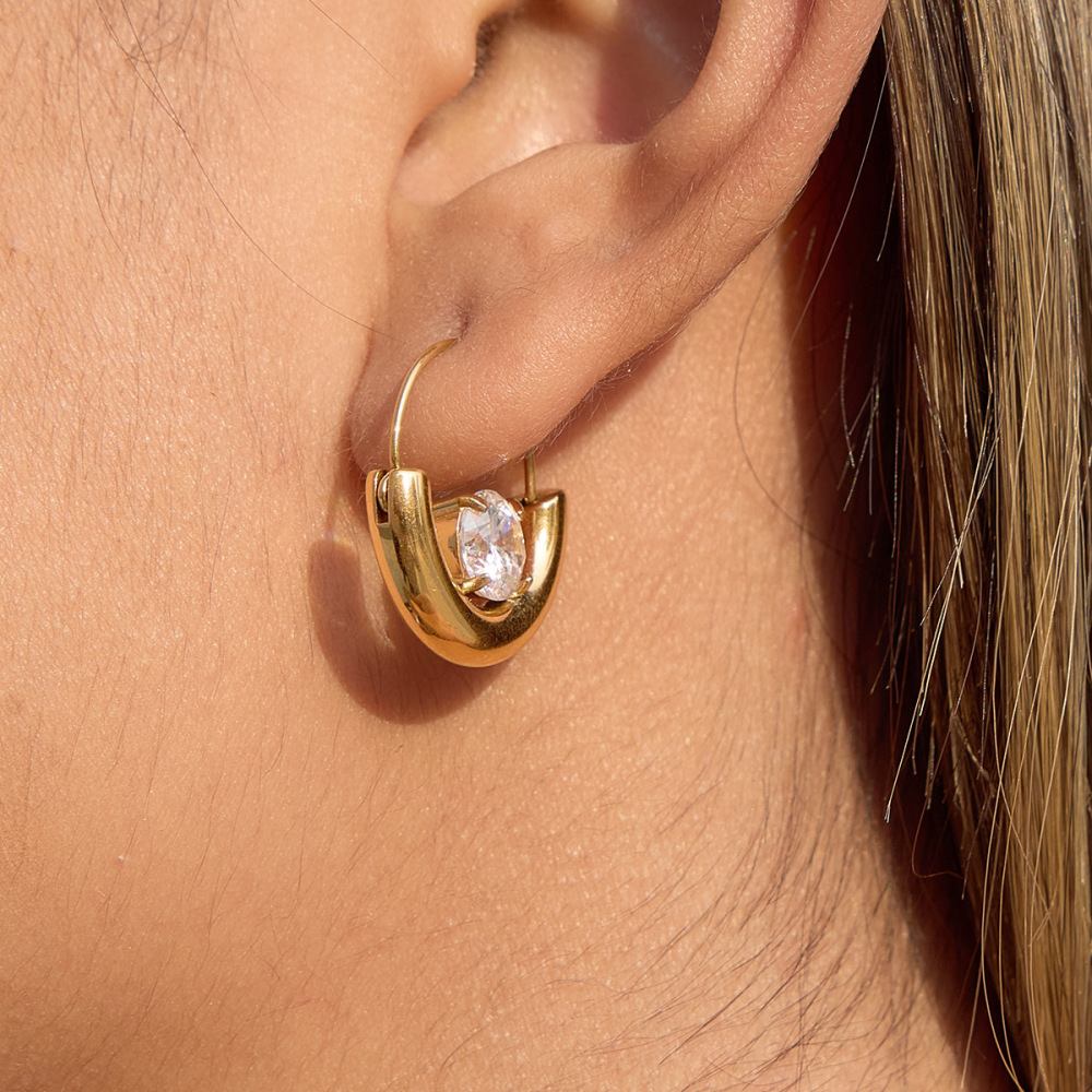 Boucles D'Oreilles Créoles Modernes Pour Femmes, En Acier Inoxydable Doré, Imperméables Et Anti-Ternissement Image3