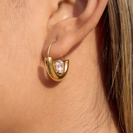 Boucles d'oreilles créoles modernes pour femmes, en acier inoxydable doré, imperméables et anti-ternissement 2