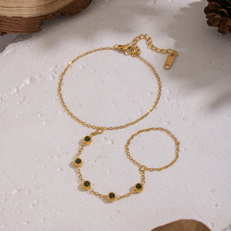 Chaîne de poignet pour femme en acier inoxydable étanche couleur or avec zircon, collection Simple Series