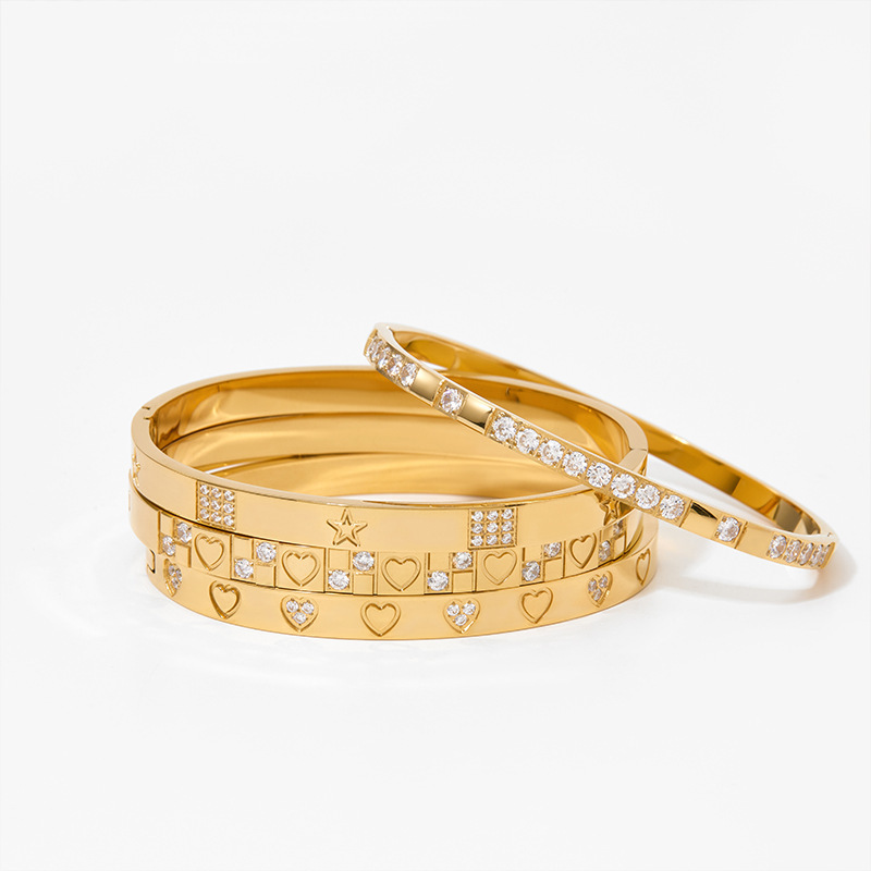 Bracelet Jonc Classique En Acier Inoxydable, Étanche, Couleur Or, Avec Zircon, En Forme De Cœur Image5