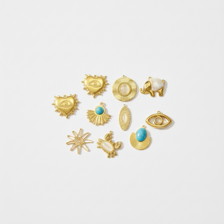 Pendentif élégant rond pour femme, en acier inoxydable, étanche, couleur or, avec pierre naturelle (1 pièce) 2
