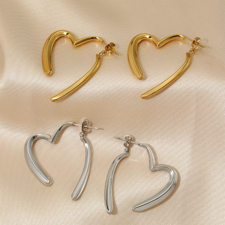 Boucles d'oreilles pendantes pour femme, en acier inoxydable, couleur or, motif cœur simple