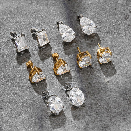Boucles d'oreilles puces pour femmes, en acier inoxydable imperméable et anti-ternissement, forme zircon géométrique quotidien