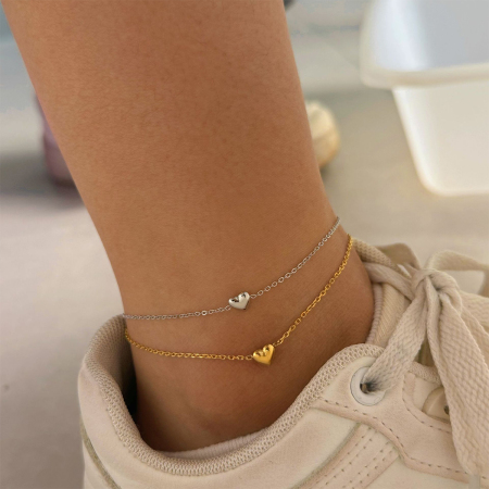 Bracelet de cheville léger en acier inoxydable étanche couleur or avec motif cœur