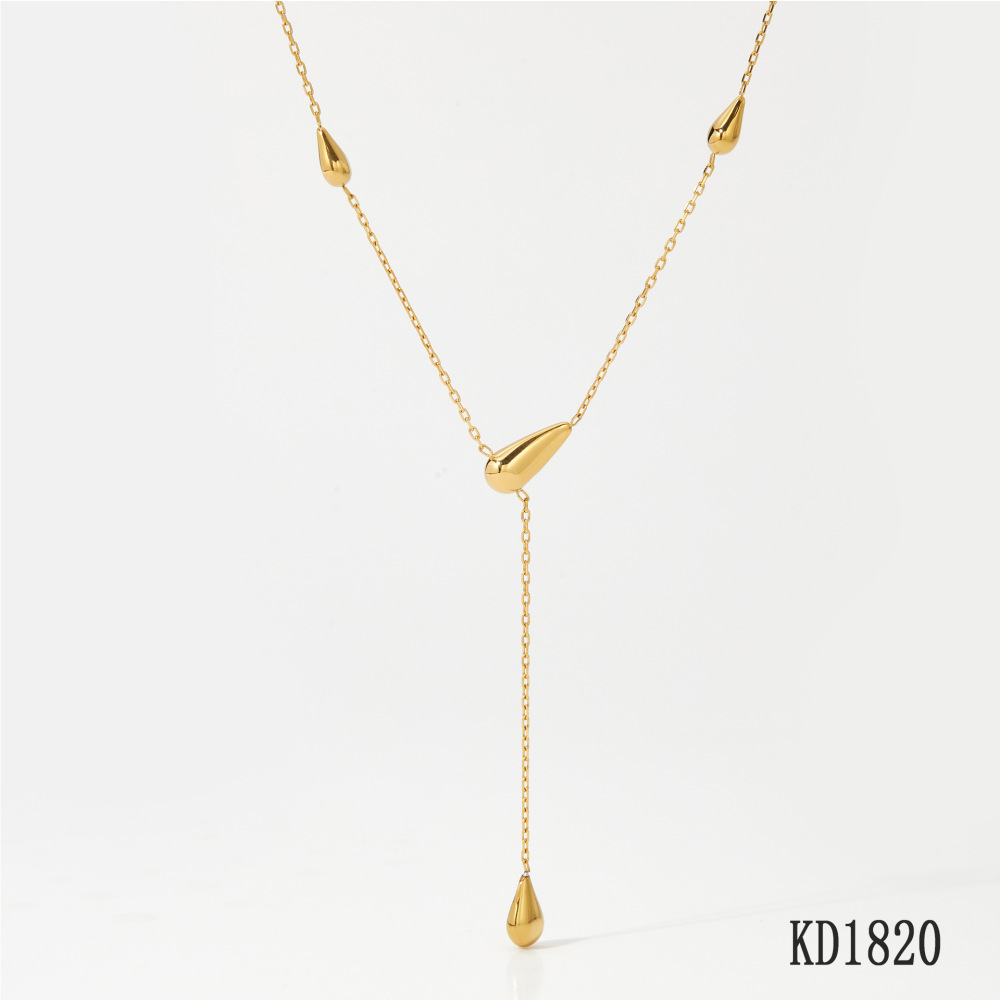 Colliers Pendentifs Pour Femmes En Acier Inoxydable Étanche, Couleur Or, Avec Lignes Simples En Forme De Goutte h5Image2