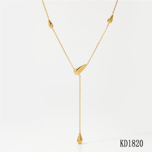 Colliers Pendentifs Pour Femmes En Acier Inoxydable Étanche, Couleur Or, Avec Lignes Simples En Forme De Goutte h5 Image2