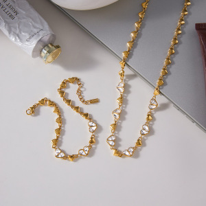 Ensembles De Bijoux Pour Femmes En Acier Inoxydable Poli Brillant En Forme De Cœur, Couleur Or, Imperméables Et Anti-Ternissement h5 Image4