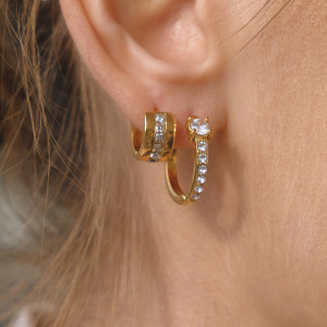 Boucles D'Oreilles Créoles Sophistiquées Pour Femmes, En Acier Inoxydable Doré Avec Zircon, Imperméables Et Anti-Ternissement. h5 Image3