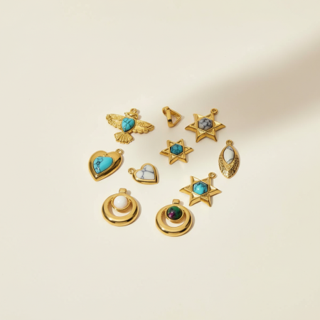 Pendentifs pour femmes en acier titane couleur or, personnalisables avec des calaïtes 2