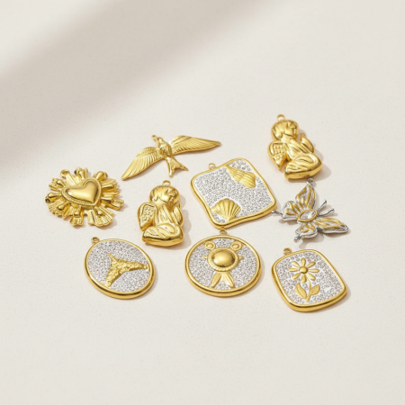 Pendentif femme moderne en acier inoxydable, couleur or, motif animaux (1 pièce)