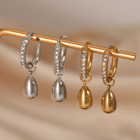 Boucles d'oreilles pendantes pour femmes, en acier inoxydable étanche, couleur or, avec zircon.
