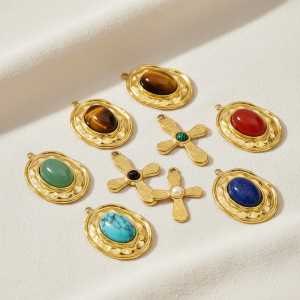 Pendentif Élégant En Pierre Naturelle Pour Femme, 1 Pièce, Croix h5 Image3