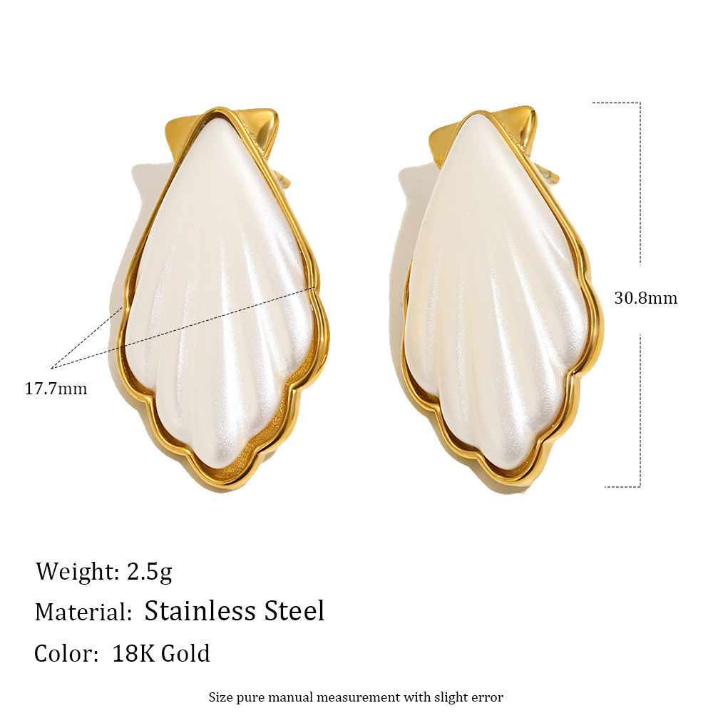 Boucles D'Oreilles Élégantes En Acier Inoxydable Doré Et Imperméables, Couleur Coquillage Image2