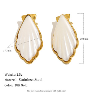 Boucles D'Oreilles Élégantes En Acier Inoxydable Doré Et Imperméables, Couleur Coquillage h5 Image2