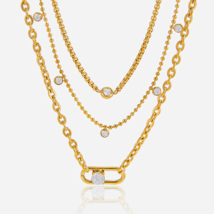 Colliers À Plusieurs Rangs Pour Femmes, En Acier Inoxydable Doré, Avec Zircon Et Chaîne Délicate, Imperméables Et Anti-Ternissement h5 