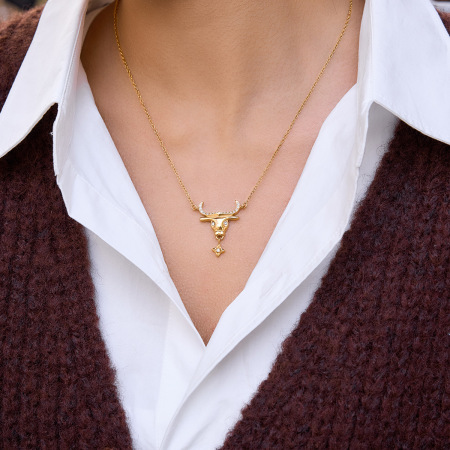 Colliers pendentifs classiques pour femmes, en acier inoxydable doré, imperméables et anti-ternissement, représentant une tête de bœuf