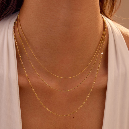 Colliers Superposés Pour Femmes, Collection Simple Series Simple Chain Lines, En Acier Inoxydable Étanche, Couleur Or