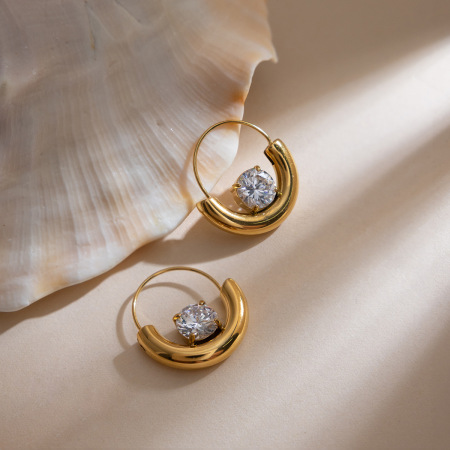 Boucles d'oreilles créoles modernes pour femmes, en acier inoxydable doré, imperméables et anti-ternissement