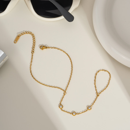 Chaîne décontractée en acier inoxydable étanche couleur or avec zircon pour femme