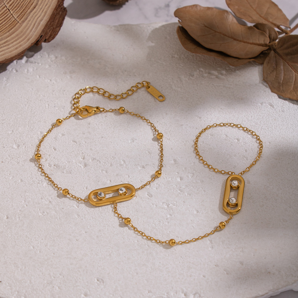 Chaîne Élégante Et Luxueuse En Acier Inoxydable, Étanche, Couleur Or, Avec Zircon. Image2
