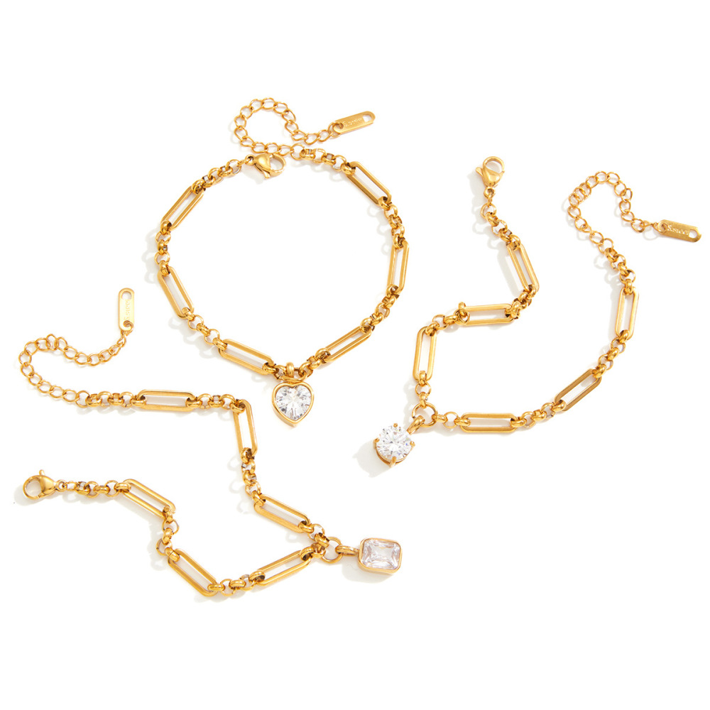 Bracelets À Breloques Pour Femmes, En Acier Inoxydable Doré, Avec Zircon, Forme Géométrique Brillante, Étanches Et Anti-Ternissement Image8