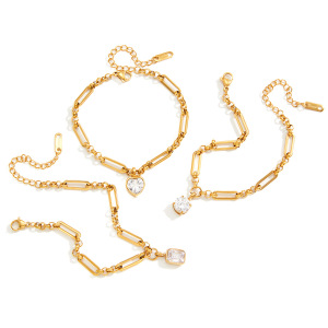 Bracelets À Breloques Pour Femmes, En Acier Inoxydable Doré, Avec Zircon, Forme Géométrique Brillante, Étanches Et Anti-Ternissement h5 Image8