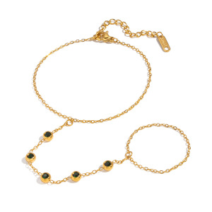 Chaîne De Poignet Pour Femme En Acier Inoxydable Étanche Couleur Or Avec Zircon, Collection Simple Series h5 Image5