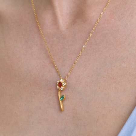 Colliers pendentifs pour femmes en acier inoxydable doré, imperméables et anti-ternissement, ornés de fleurs personnalisables 2