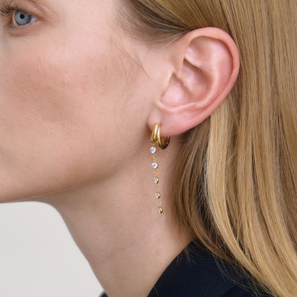 Boucles D'Oreilles De Soirée Pour Femmes, Ornées De Magnifiques Pompons, En Acier Inoxydable Doré Et Zircon, Imperméables Et Anti-Ternissement. Image5