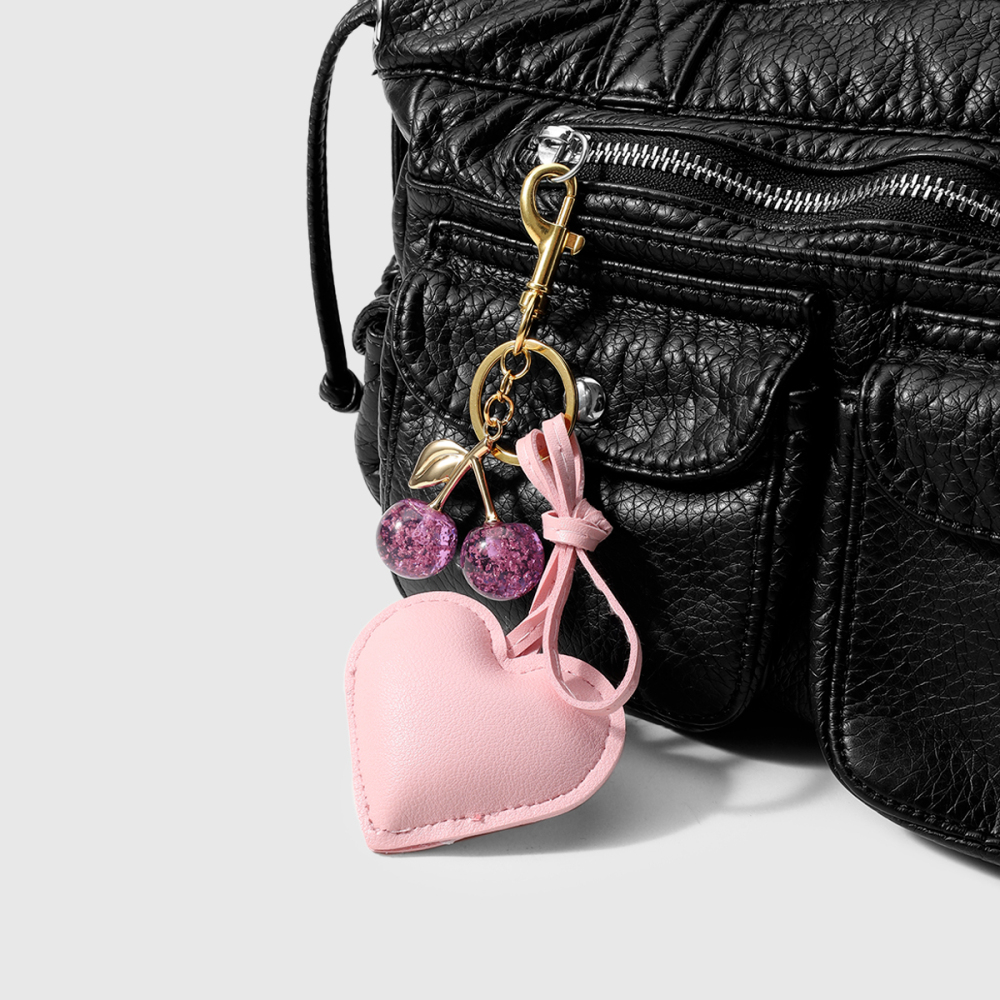 Breloques De Sac Pour Femme En Résine Cerise Unie, Forme Cœur Classique Image5