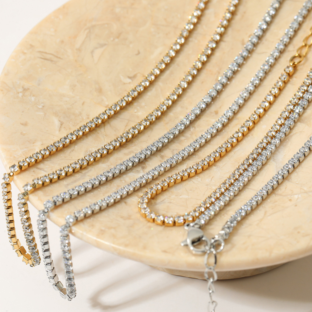 Ensembles De Colliers Pour Femmes En Acier Inoxydable, Chaîne En Zircon Simple, Étanche, Couleur Or Image3